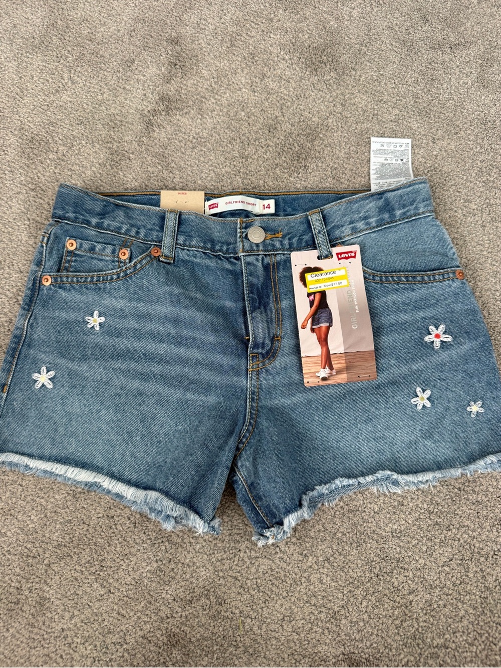 Levi's Girl’s Blue Flower Embroidered Denim Shorts “Girlfriend Short”
